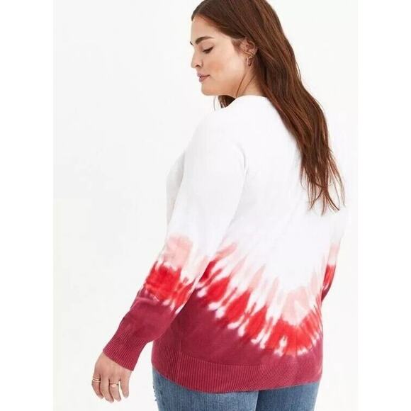 Torrid Sweater 3X Pink Red White Tie Dye Ombre Lightweight Knit Pullover - Picture 3 of 8